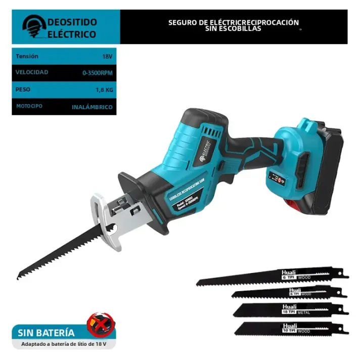 Sierra Reciprocante Sin Cable 3500RPM Motor Brushless Batería De Litio Operación Con Una Mano Compatible Con Batería Makita 18V Corte Máximo 130mm Para DIY En Casa - 1