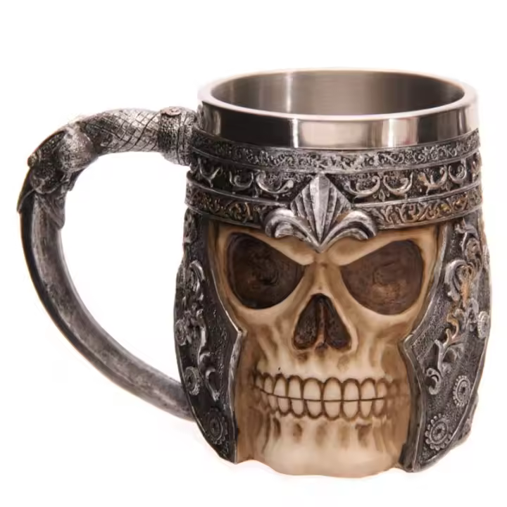 Jarra Decorativa Calavera Guerrero, Jarra de resina y acero inoxidable para decoración - 1