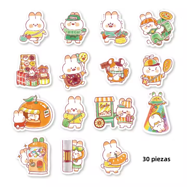 30pcs Pegatinas De Conejo Lindo Graffiti De Dibujos Animados Para Decorar Cuaderno Maleta Moto Scrapbook PVC Impermeable Y Duradero Tamaño 6.5x4.5cm - 1