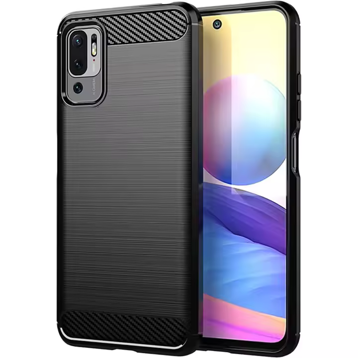 Funda Xiaomi Redmi 10 (5G) Carcasa Silicona Gel Negro Fibra Carbono CBN + Protector Pantalla Movilear - 1
