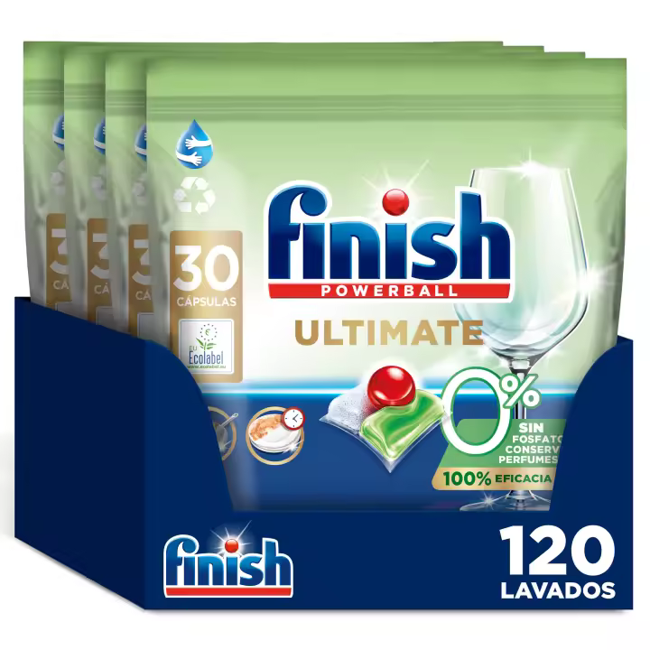 Finish Ultimate 0% 120 Pastillas Lavavajillas Ecológicas, Sin Fosfatos, Perfumes ni Conservantes - 1