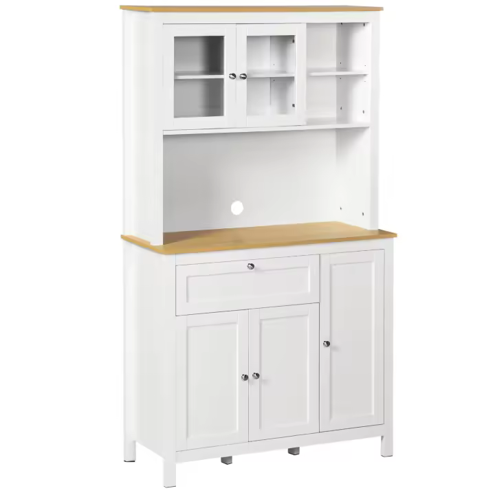 HOMCOM Alacena de Cocina Moderno Mueble Auxiliar de Cocina con 5 Puertas Estante Ajustable Cajón y Encimera de Microondas Abierta 100x40x180 cm Blanco - 1