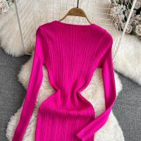 Vestido De Encaje Con Manga Larga Para Mujer Ropa De Fiesta Retro O-Neck Ajustado Estilo Coreano Poliéster Mid-Calf - details 16