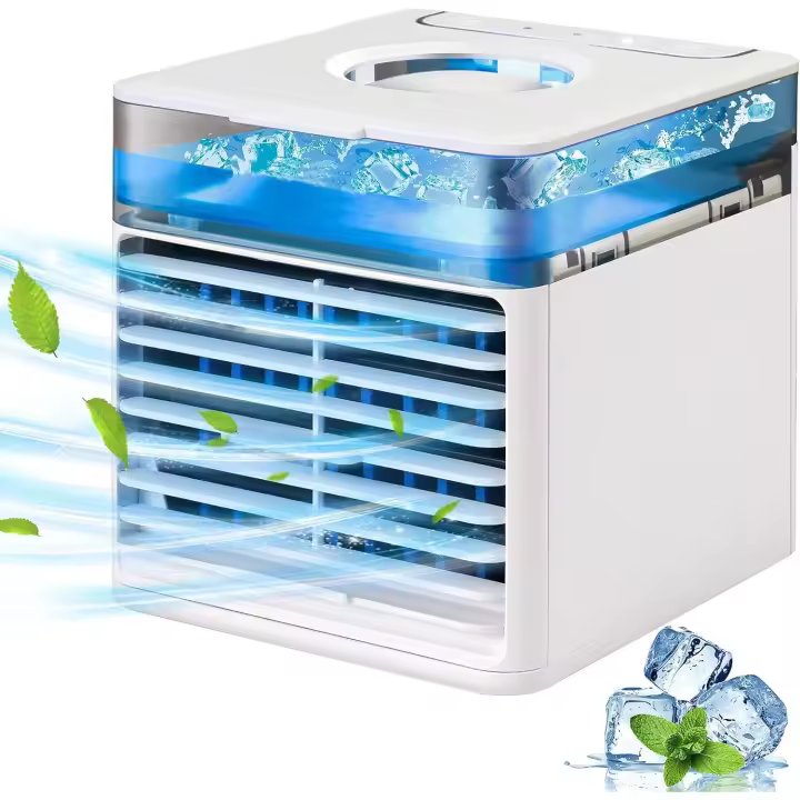 Aire Acondicionado Portátil Silencio, Mini Enfriador de Aire, 4 en 1 Ventilador Purificador de Aire y Humidificador with 7 Luces y Depósito de Agua Led para Hogar Oficina - 1