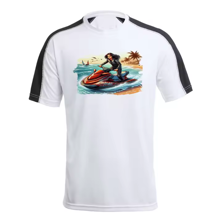 MERCHANDMANIA CAMISETA TÉCNICA FRANJA MANGAS NEGRA deporte agua moto acuatica carrera playa tshirt - 1