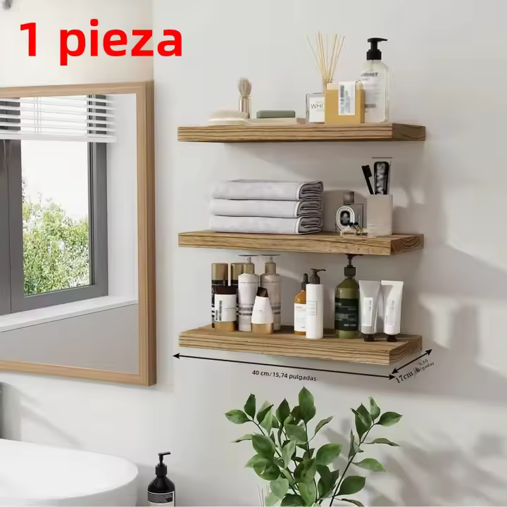 Estante Flotante De Madera Para Pared Estilo Rustico Organizador De Arte Y Almacenamiento Para Dormitorio Decoración Del Hogar Montaje En Pared - 1