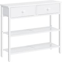 Entryway Table 75cm Long Industrial Style Sofa Table with Two Drawers Non-Textile Fabric Console with 3 Shelves Bedroom Foyer White - details 2