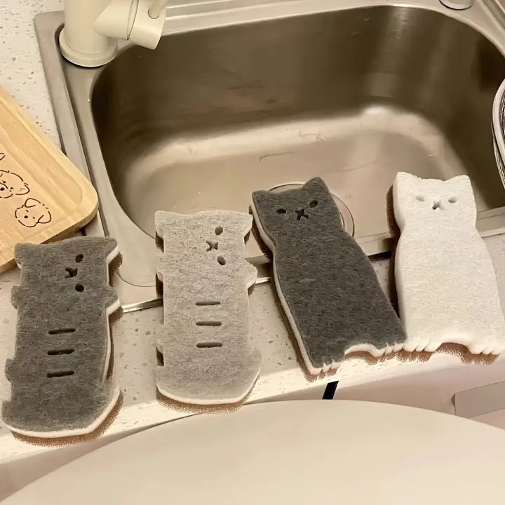 Juego De 4 Piezas De Esponja De Gato Lindo Para Cocina - Herramientas De Limpieza Y Lavado Duros Y Duraderos - 1