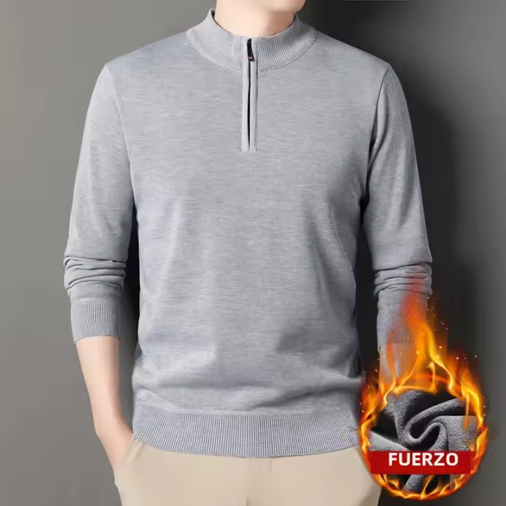 Suéter De Punto Para Hombre Con Cierre De Cremallera Media Y Manga Larga De Fleece Estilo Casual Color Sólido Top Transversal - 1