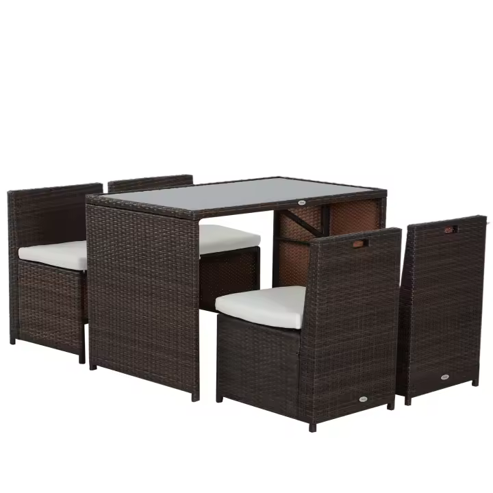 Outsunny 5 uds. Muebles de jardín de polirratán, grupo de comedor de ratán, conjunto de jardín, conjunto de sofás - 1