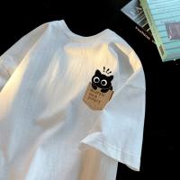 Camiseta De Algodón Para Hombre Estampado De Gato Adorable De Alta Calidad Manga Corta Casual Suelta Y2k Top Para Gimnasio Deporte - details 0