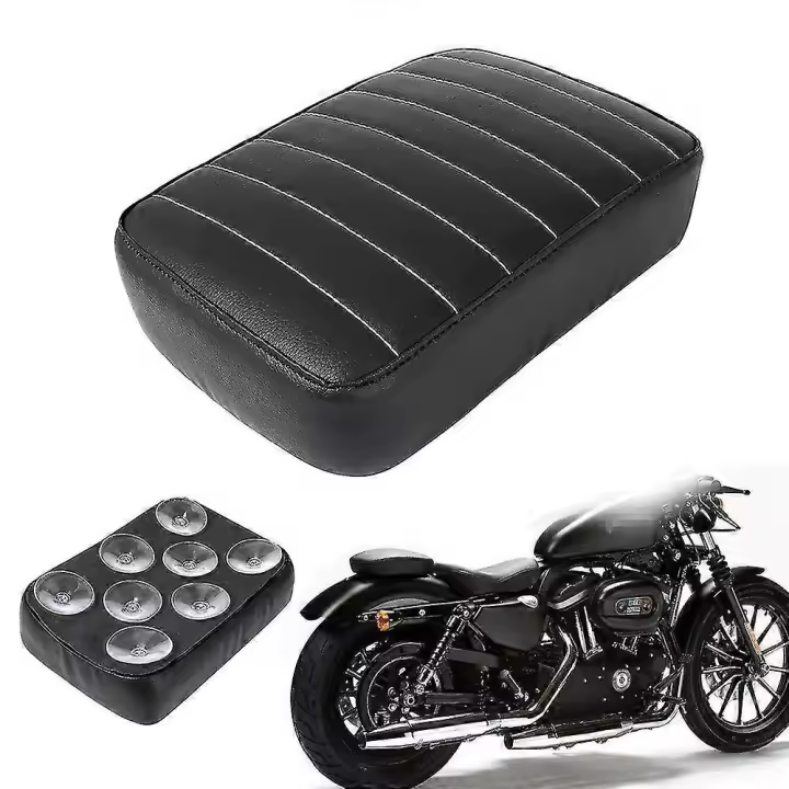 Cojín de pasajero trasero negro 8 ventosas Pillion Pad asiento para Harley - 1