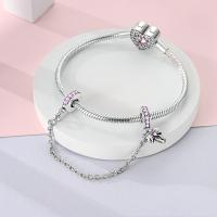 Cadena De Seguridad De Plata Esterlina 925 Estrella Luna Corazón Bordeado Con Clip De Silicona Para Pulsera Original Joyería DIY Regalo - details 4