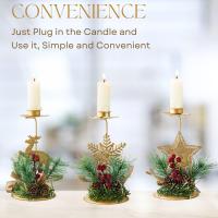 Juego de 3 candelabros navideños, juego de candelabros pequeños, candelabros de pilar de metal, candelabros navideños - details 1