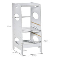 HOMCOM Torre de Aprendizaje de Madera para Niños Taburete de Cocina Infantil con Pedal Altura Ajustable en 3 Posiciones y Barra de Seguridad 40x50x90 cm - details 2