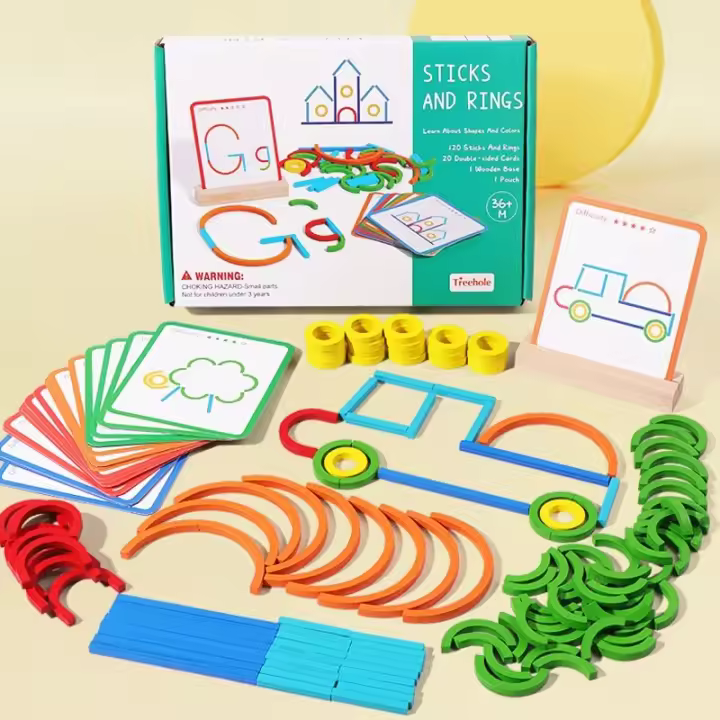 Juego Educativo Montessori De Madera Con Palos Y Anillos Desafío Inteligente Para Niños Juguete De Construcción DIY Regalo Para Edad 4-12 Años - 1