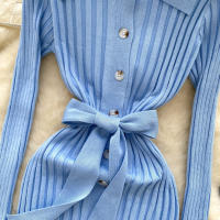 Vestido De Punto Para Mujer REALEFT Otoño Invierno Con Cinturón Cuello Polo De Mano Sola Manga Larga Ajuste Cintura Alta Vestido De Trabajo - details 20