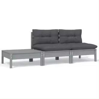 VIDAXL 806684 conjunto de muebles para exterior de 3 plazas de madera pino y poliéster con un acabado gris y gris antracita - 1