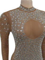 Vestido Largo De Maxi Unipersonal De Plata Con Rhinestone Para Mujer Vestido De Fiesta Con Secuincias Transparentes Ajustado Y Sexy Para Clubes Y Celebridades - details 4