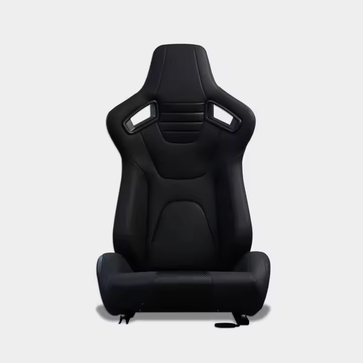 MODAUTO Semibaquet S.E Cuero Negro/etalles Blanco/,Semibaquet Deportivo,Adaptable para Coches,Ríeles Incluidos,para Coche y Simulador de Conducción - 1