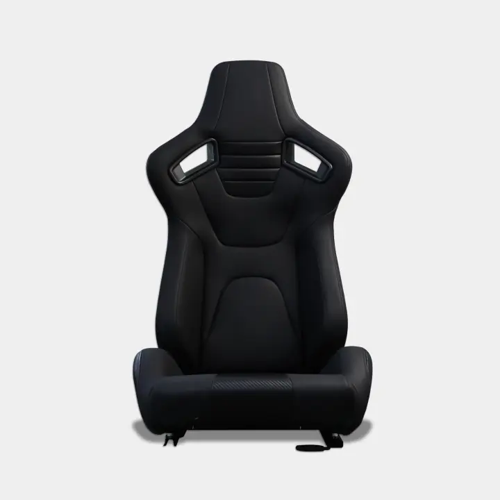 MODAUTO Semibaquet S.E Cuero Negro/etalles Blanco/,Semibaquet Deportivo,Adaptable para Coches,Ríeles Incluidos,para Coche y Simulador de Conducción - 1