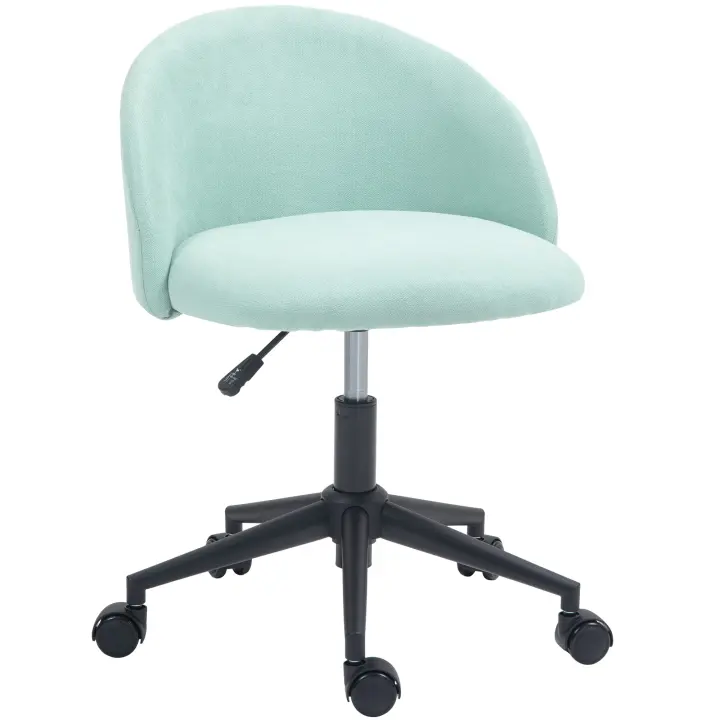 HOMCOM Silla de oficina HOMCOM con aspecto de terciopelo, silla de escritorio con asiento ajustable y giratorio de 360°, respaldo curvo para escritorio de oficina, color verde - 1