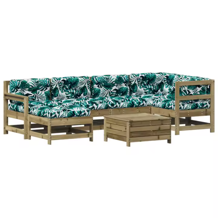 vidaXL Juego de muebles jardín 7 pzas y cojines madera pino impregnada - 1