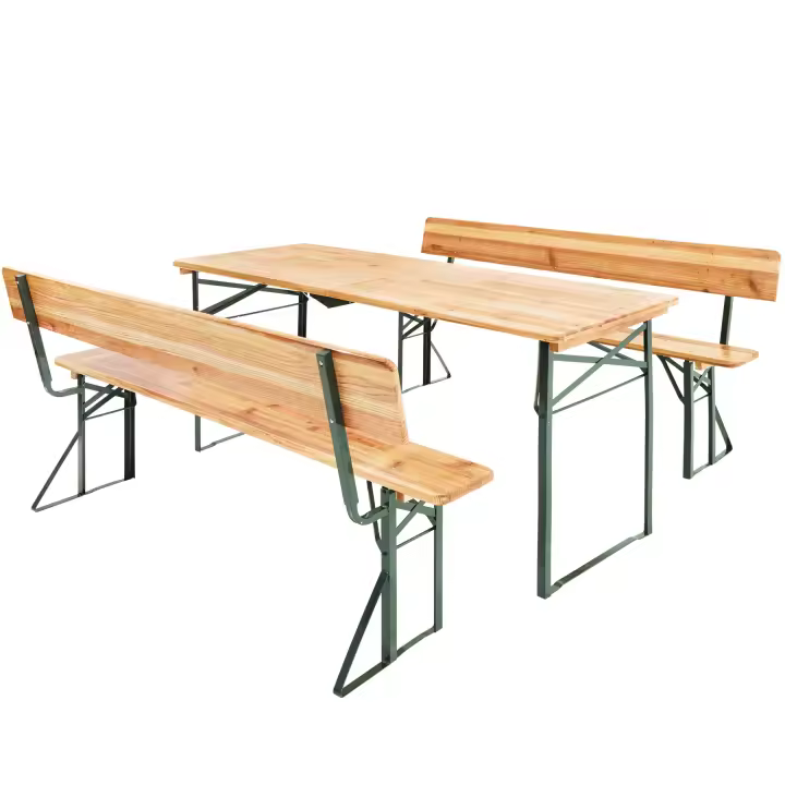 Tectake - Mueble para Exteriores 176 cm con respaldo  3 piezas, mueble cervecero robusto  Aspecto a destacar: Banco con cómodo respaldo  Fácil de plegar y por lo tanto fácil de almacenar y transportar - 1