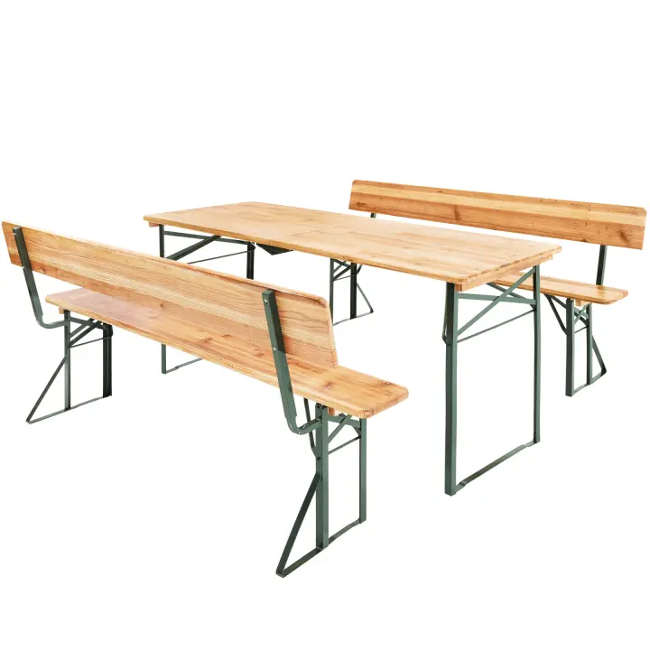 Tectake - Mueble para Exteriores 176 cm con respaldo  3 piezas, mueble cervecero robusto  Aspecto a destacar: Banco con cómodo respaldo  Fácil de plegar y por lo tanto fácil de almacenar y transportar - 1