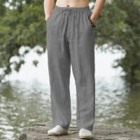Men's Beach Pants Joggers  Streetwear Cotton Linen Sweatpants Casual Pants Hawaiian Vacation Loose Summer Long - details 2