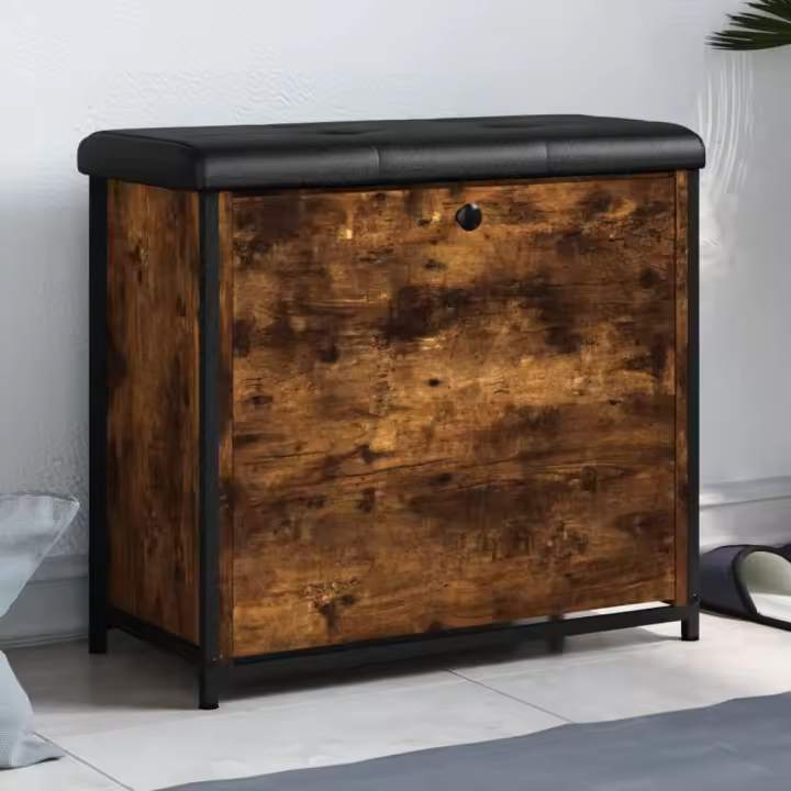 vidaXL Banco zapatero con cajón abatible roble marrón 62x32x56 cm en color Marrón roble/Negro/Gris sonoma y más - 1