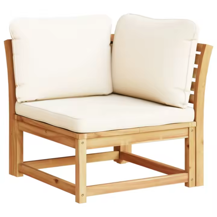 vidaXL Sofá de jardín de esquina y cojines acacia maciza 73x73x65 cm Crema, Gris oscuro, Conjunto Terraza Muebles Jardín Exterior Juego de Muebles de jardín Mueble Jardín Exterior Muebles de Salon Exterior - 1