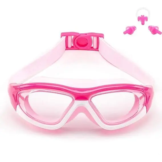 Gafas de Natacion de Visión broadens para niños (de 6 A 15 años), antivaho, sin fugas, Protección UV, with free estuche, tapones para los oidos with clip nasal, pink color. - 1