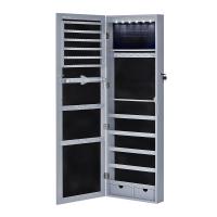 Espejo joyero con armario y luz led, montaje en puerta o pared, con cerradura, 2 cajones, organizador elegante de joyería en gris o marrón rústico, perfecto para dormitorio y habitación - details 0