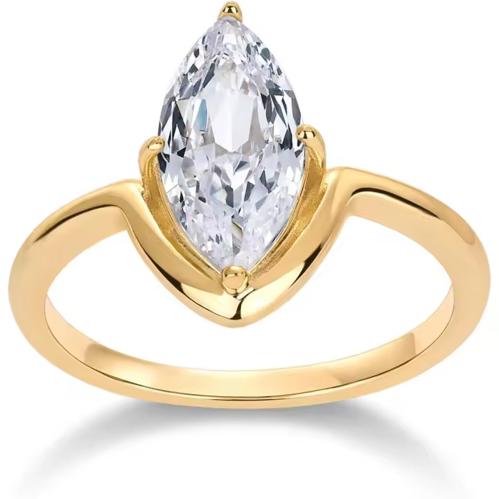 14K Chapado en oro Marquesa 1.5CT cubic zirconia falso anillo de compromiso para las Mujeres-Declaración de Oro Amarillo 7 - 1