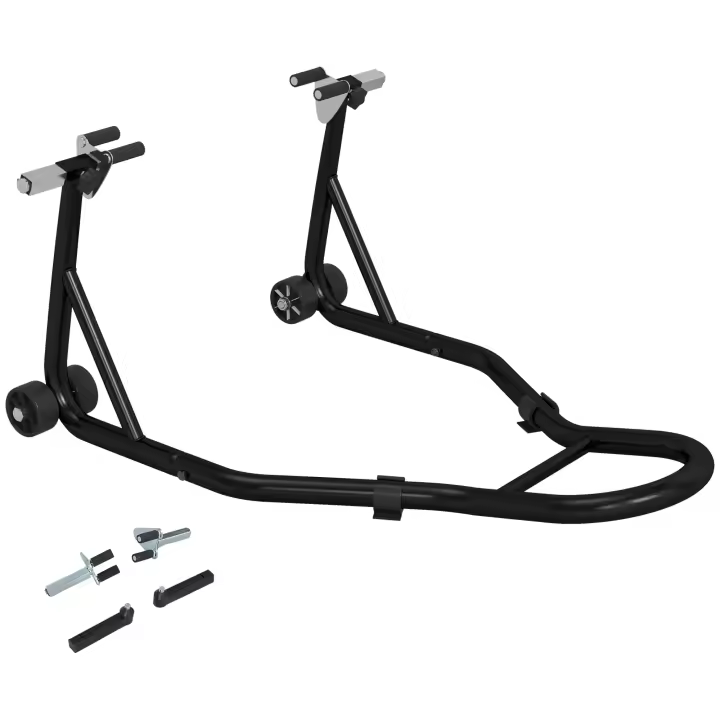 HOMCOM Caballete delantero para motocicleta, caballete elevador para motocicleta con brazo oscilante en U y en L, caballete elevador de taller universal de acero - 1