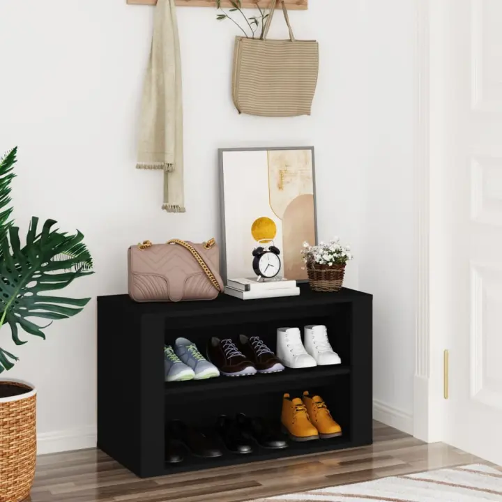 vidaXL Mueble zapatero de madera contrachapada negro 75x35x45 cm - 1