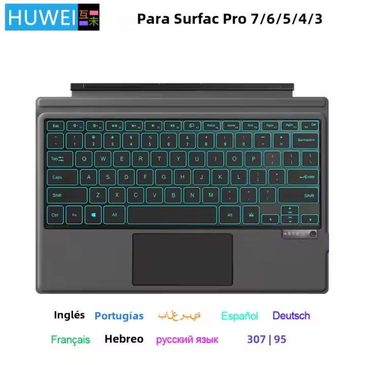 Teclado Bluetooth HUWEI Para Surface pro 3/4/5/6/7 Con Trackpad Magnético Soporte Para Ruso Árabe Coreano Español Portugués Francés - 1