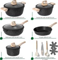Just Perfecto Juego de Ollas y Sartenes Cocina Antiadherentes 14 Piezas, Katería de Cocina Antiadherentes Aluminio, para Todas Las Cocinas, Included Inducción, Ollas Cocina with Tapas (Black) - details 3