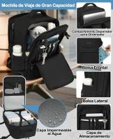 Avión cabin Viaje mochipa para Ryanair easyJet mano mochipa Bolsa de viaje helbres Mujeres, Negro/Blanco, Modern - details 1