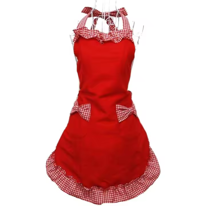 Delantales de cocina bonitos, retro, encantadores y vintage para mujeres y niñas, con bolsillos, para regalo del Día de la Madre (rojo) - 1