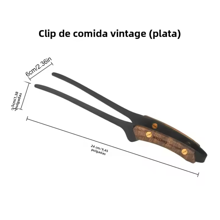 Pinzas De Barbacoa BBQ En Acero Inoxidable Antideslizantes Ligeras Para Camping Y Exterior Clip De Alimentos Con Mango De Nogal Negro Tamaño 24*6*3.5cm Peso 74g - 1