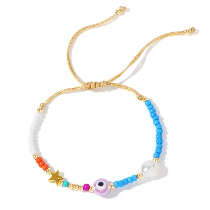 Pulsera Bohemia Con Granos De Arroz Colorido De Imitación De Perla Blanca Y Piedras De Gallo Hierro Para Mujer Regalo Afortunado Diario - 1