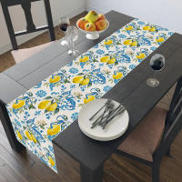 Corredor De Mesa Floral Azul Limón Iris Para Todas Las Estaciones Alfombra De Cocina Adecuada Para Decoración De Escenas De Fiestas En Casa Y Vacaciones - details 0