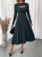 Vestido Largo De Encaje Con Mangas Largas Para Mujer Nuevo Otoño E Invierno Estilo Básico Silueta Ajustada Y Flared - details 5