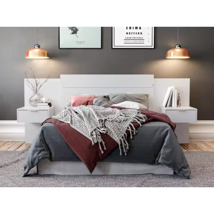 Vente-unique - Cabecero extensible con mesas de noche - 140/160 cm - Blanco - PARATI - 1