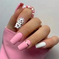 Juego De 24 Piezas De Uñas Postizas De Acrílico Con Diseño De Bocanada Y Puntos En Blanco Florido Uñas Postizas Francesas Para Baile De Ballet Longitud Media - details 5