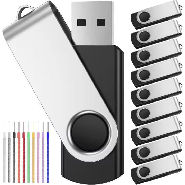 1GB Pen Drive 10 Piezas Memoria USB 2.0 Giratoria Pendrive 1GB Negro Portátil con 10 Unidades Cordones Llave USB Práctico y Económico para Documentos/Fotos / Mp3 / Vídeo by - 1