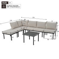 Juego de tumbonas de Jardín con Armado de Hierro galvanizado, juego de 6, juego de muebles de Jardín de Cuerda, Patos regulables, tablero de Cristal Liso, incl. Todos Los cojines de asiento y almohadones, beige/Gris - details 0