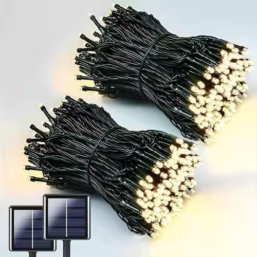 Guirnalda Luces Exterior Solar 22M 200 LED Blanco Calido, Cadena de Luces Navidad, 8 Modos, Decorativas Impermeable para Arbol, Patio, Jardin - 1
